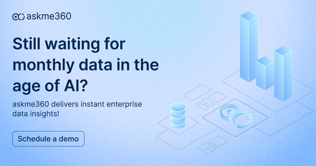 Enterprise leader waiting for monthly data, showing instant AI-powered data insights with call-to-action to schedule a demo