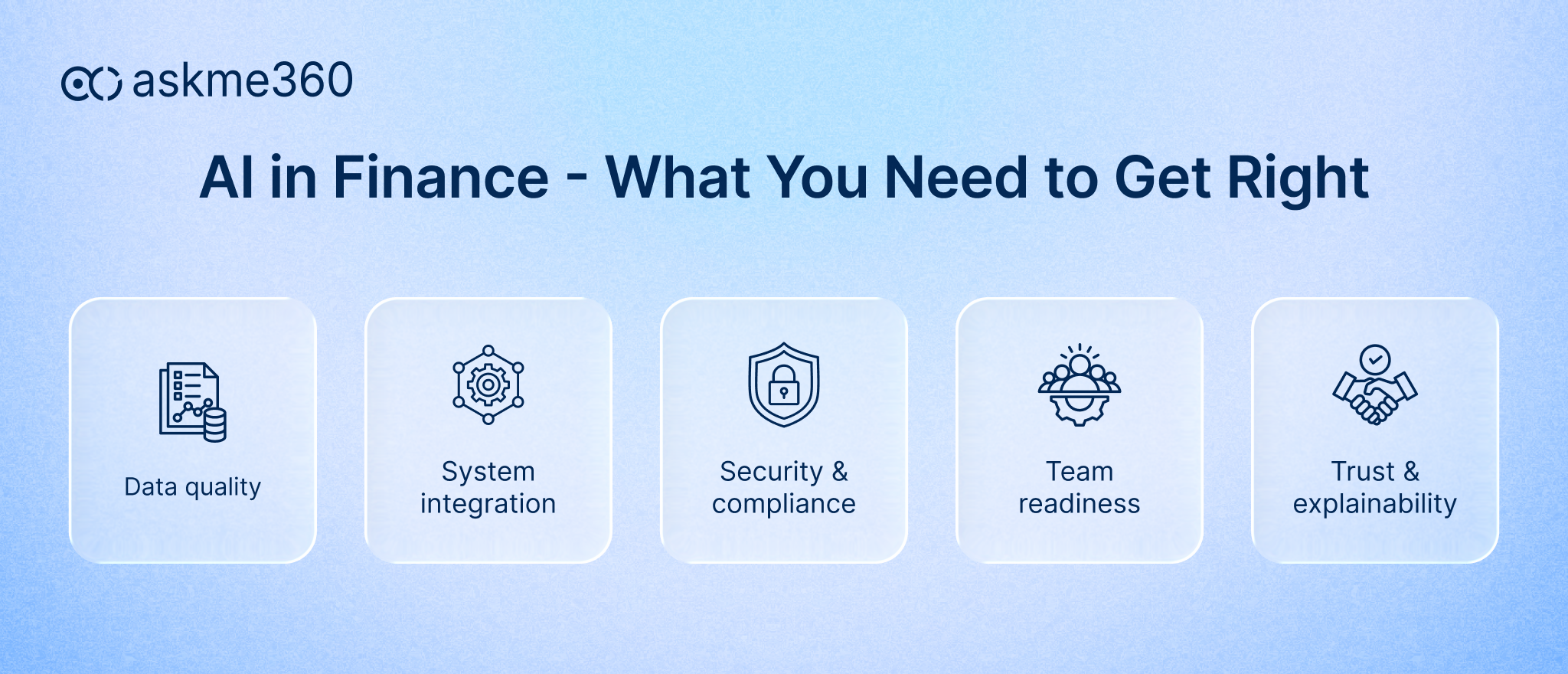 Key success factors for AI in Finance including data quality, system integration, security, and explainability in enterprise finance