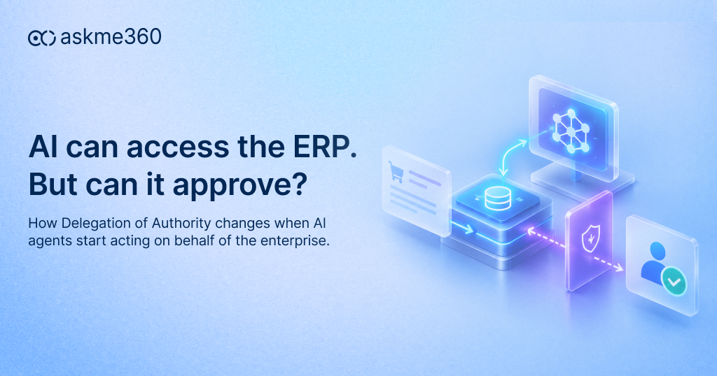 AI agent accessing an ERP workflow with human approval and governance controls defining delegation of authority